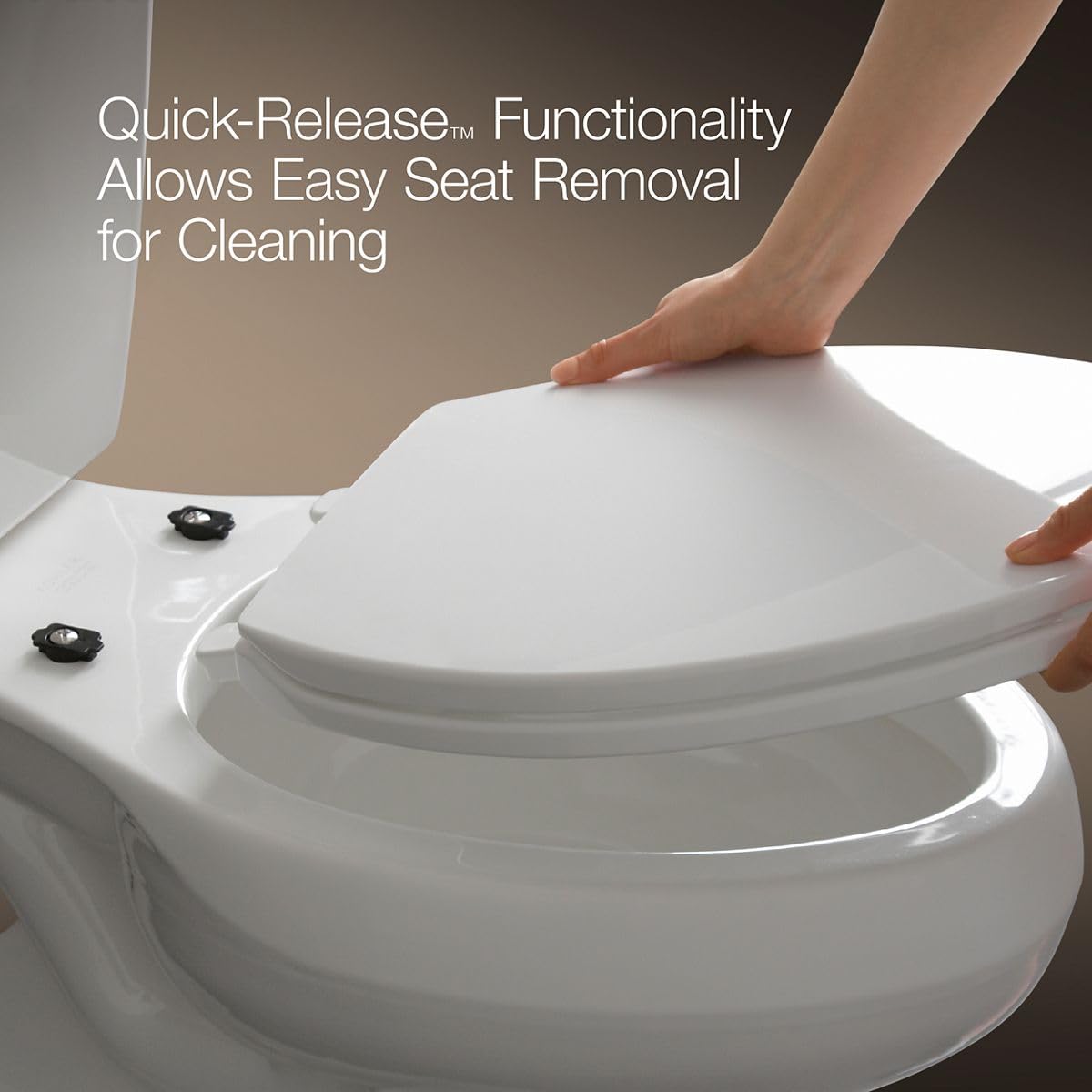 KOHLER K-7316-96 Cachet Quick-Release Round-Front Toilet Seat, Quick Attach Hardware, Easy to Clean, Color-Matched Plastic Hinges, Biscuit