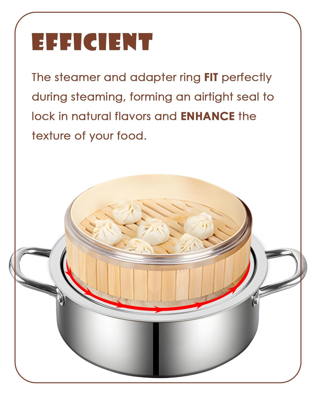 Stainless Steel Steamer Ring | 13 Inch, Fits 7 to 12 Inch Bamboo Steamer | Steaming Adapter for Steam Pot, Asian Food, Dumpling, Dim Sum, Rice, Veggie for Cooking Basket