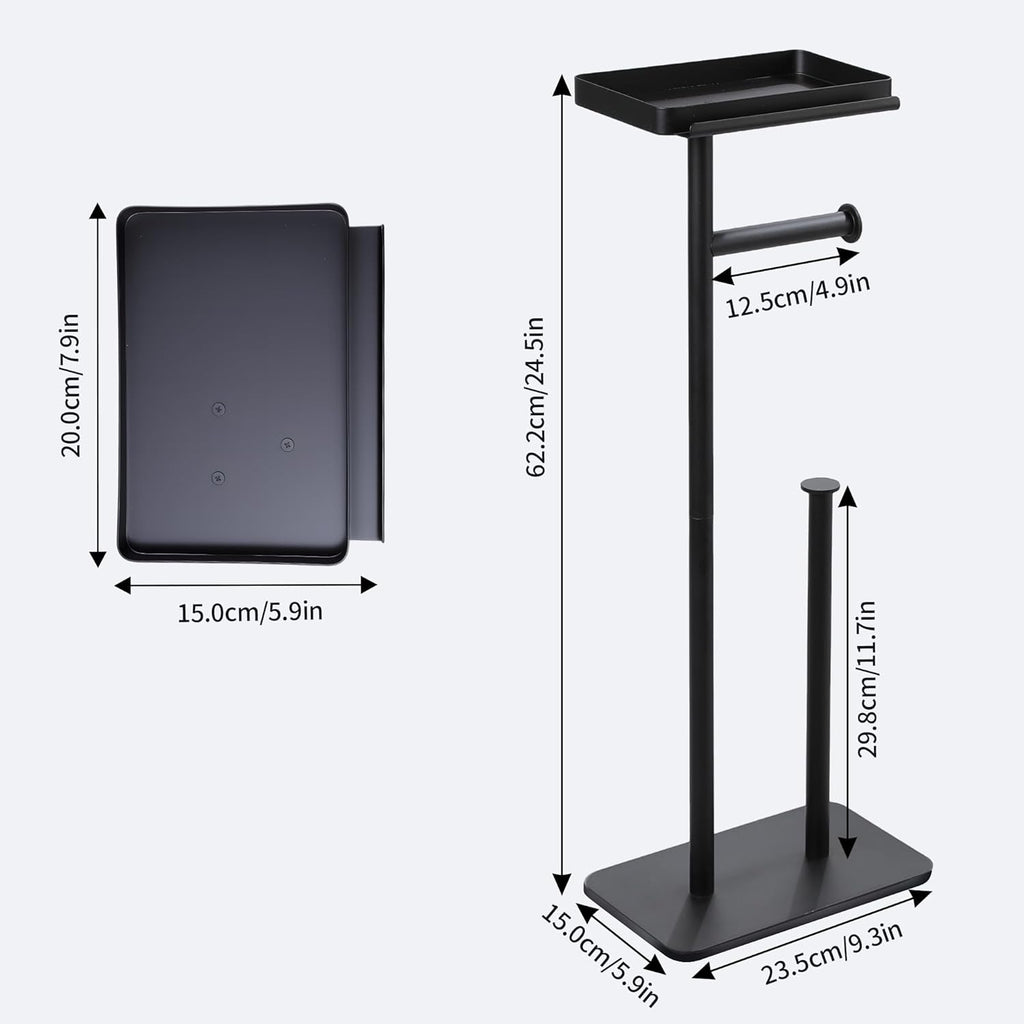 Skiennix Toilet Paper Holder Stand - Rustproof Free Standing Design with Phone Shelf - Black