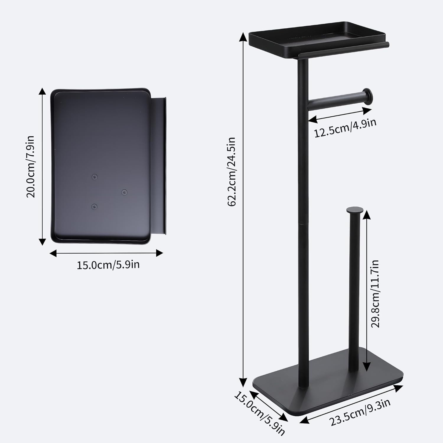 Skiennix Toilet Paper Holder Stand - Rustproof Free Standing Design with Phone Shelf - Black