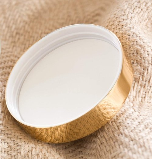 8 oz Clear PET Plastic Refillable Jar with Luxury Gold Metal Overshell Lid (12 Pack) + Spatulas