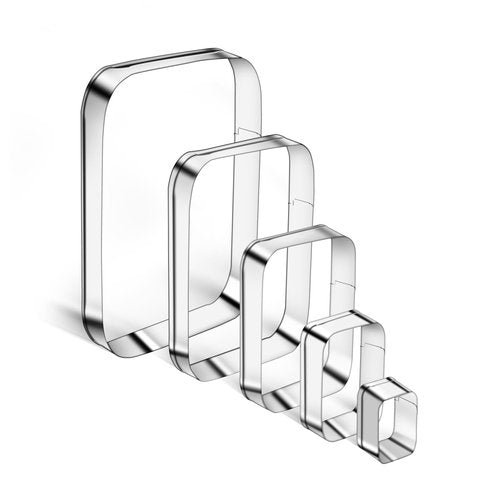 5PCS Rounded Rectangle Cookie Cutter Stainless Steel Rectangle Cookie Mold Biscuit Molds Pastry Molds Fondant Cutter Set (5 Inch 4 Inch 3 Inch 2 Inch 1 Inch)