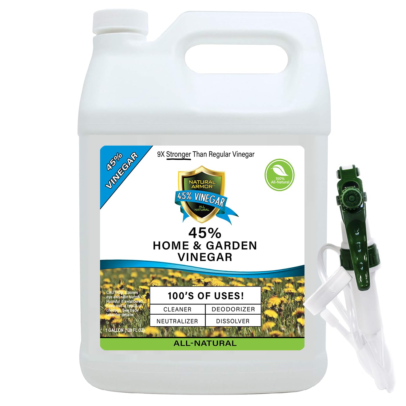 Natural Armor 45% Vinegar Industrial Strength Concentrate - Extra Strength - 9X Stronger Than Regular Vinegar (128 Oz Gallon)