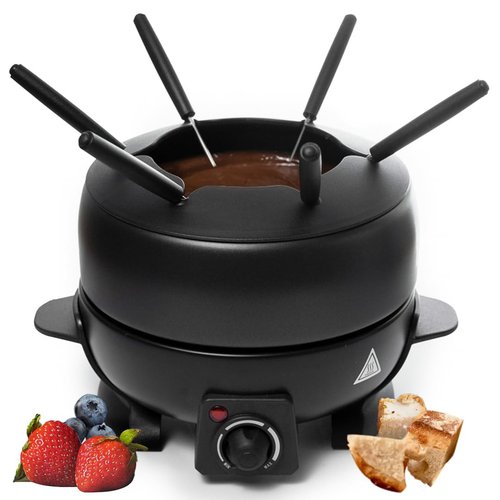 Electric Fondue Pot Set - 2-Liters Black Electric Pot with 6 Stainless Steel Fork - Temperature Control Ideal for Cheese, Caramel, Chocolate - Non-stick and Dishwasher Safe Fondue Pot Set by Stilaris
