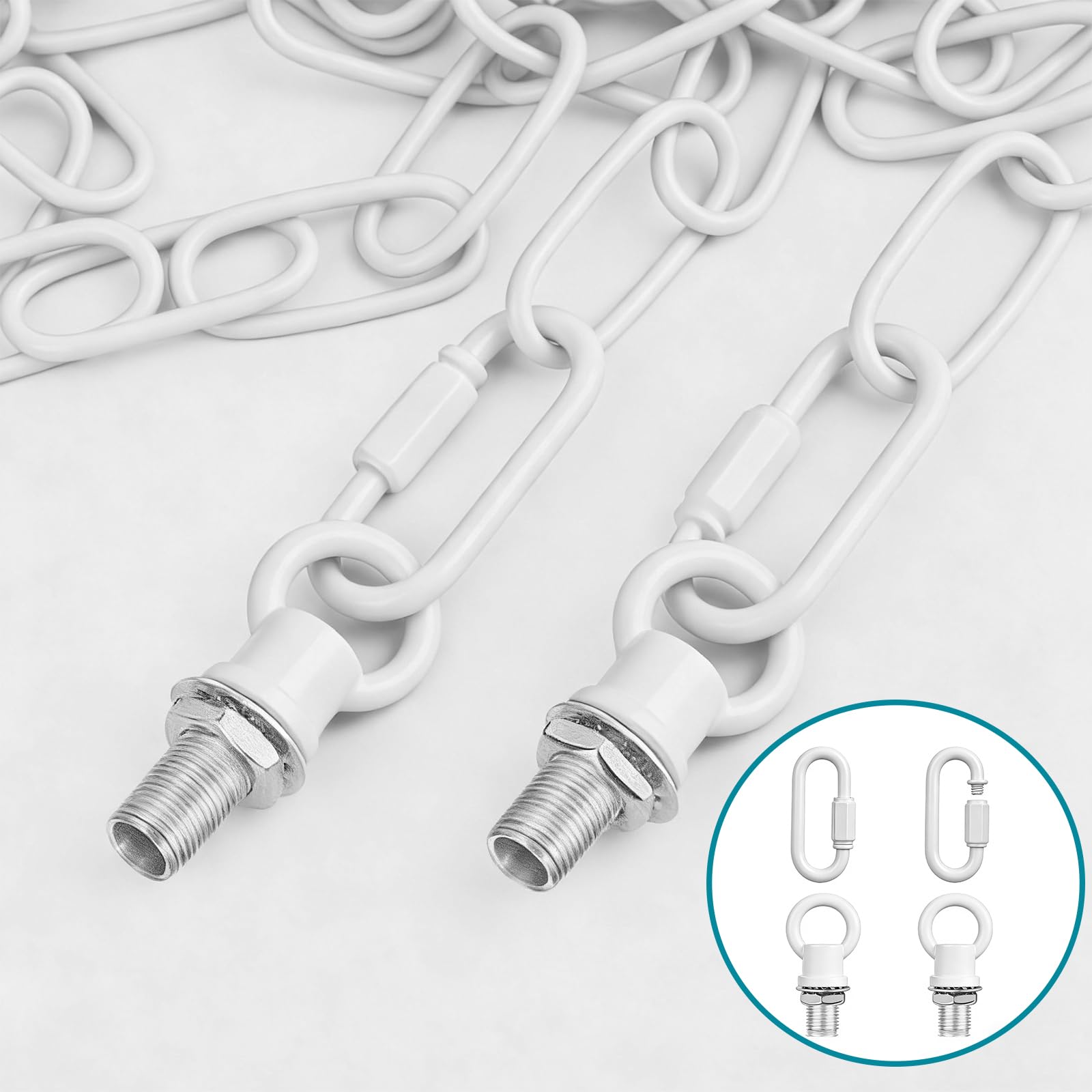 garini 10 Feet White Light Fixture Chain, Adjustable Metal Pendant Chandelier Chain Extension with Detachable Link, Maximum Load is 66 Pounds