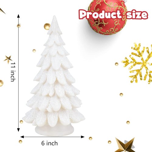 Bdor White Christmas Tree - 11-Inch Tabletop Decor with Lights & Snowflakes | Exquisite Resin Ornaments
