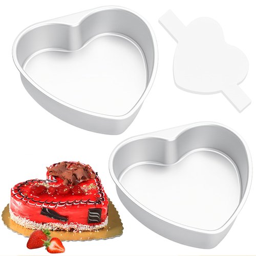 HEYYUMI 8 Inch Heart Shaped Cake Pans with 50 Pieces Parchment Paper,Set of 2 Non-stick Aluminum Heart Cake Pans Baking Tins for Birthday Wedding