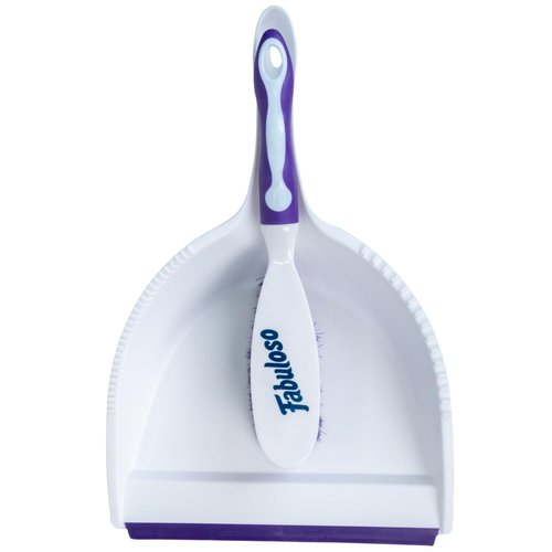 Fabuloso Brush and Dustpan Set, Compact Hand Broom Floor Sweeper with Snap-Together Storage and Hanging Hole, Quick Sweeping for Kitchen, Bathroom, Office and Car, White & Purple