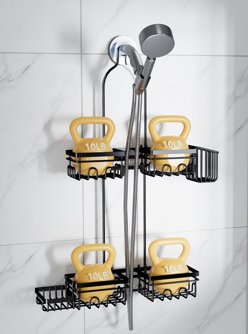 KEGII Hanging Shower Caddy - Rustproof Organizer with Soap Dish, Toothbrush Holder & Hooks | Ideal for Handheld Showerheads