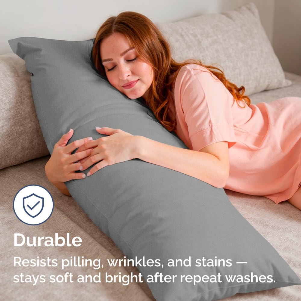 Skiennix Body Pillowcases Set of 4 | Soft & Breathable 20x54 Long Pillow Covers - Fade-Free & Machine Washable - Heathered Grey