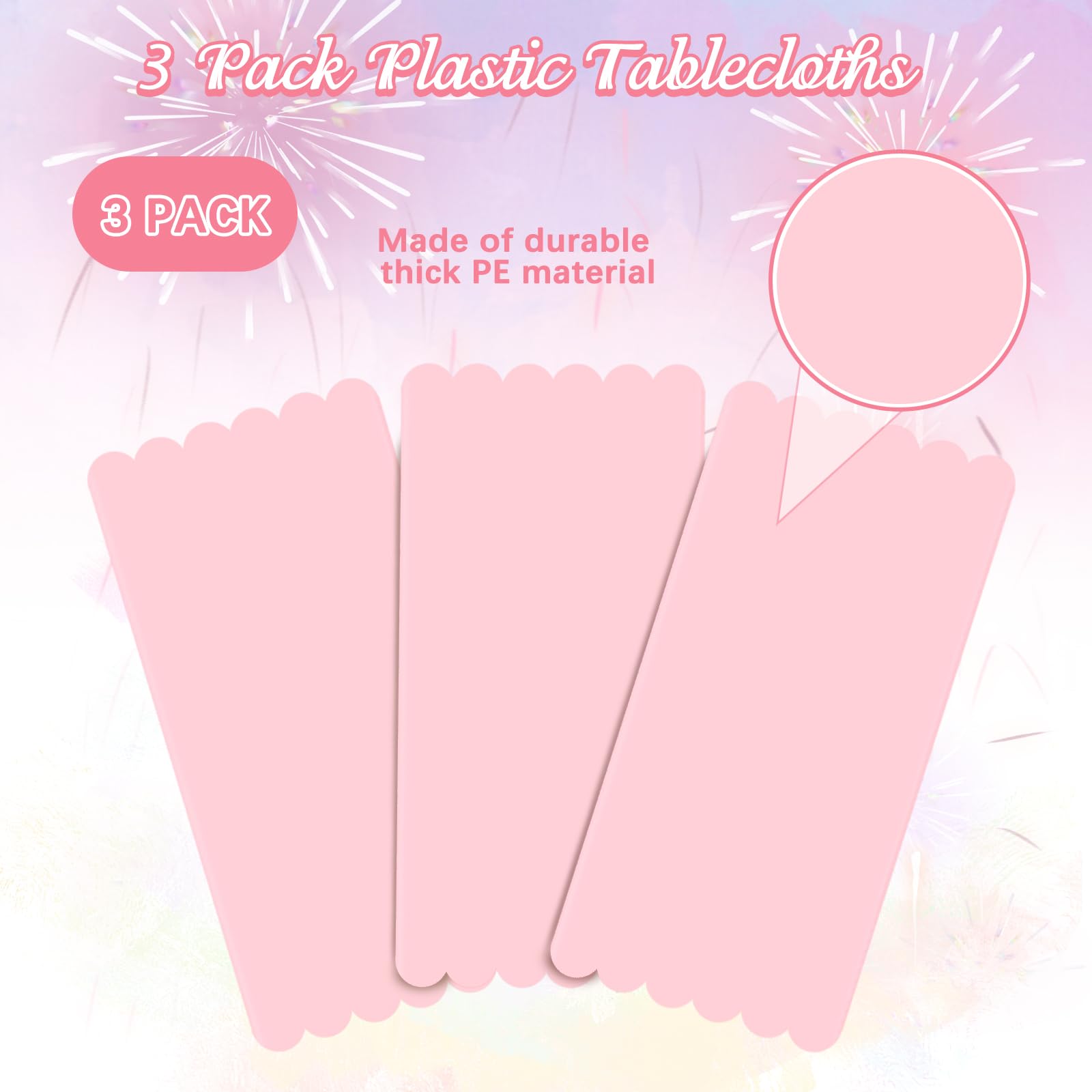 Ohkishly 3 Pack Plastic Pink Tablecloths for Rectangle Tables,Disposable Scalloped Edge Table Cloth Waterproof Pink Table Cover for Birthday Bridal Wedding Baby Shower, 54 X 108Inch