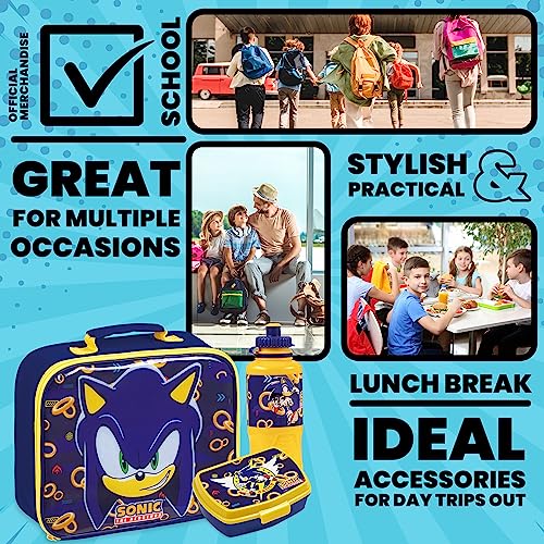 SONIC THE HEDGEHOG Kids Lunch Box 3 Piece Set Insulated Lunch Bag Snack Box 430ml Water Bottle BPA Free School Travel Official Merchandise