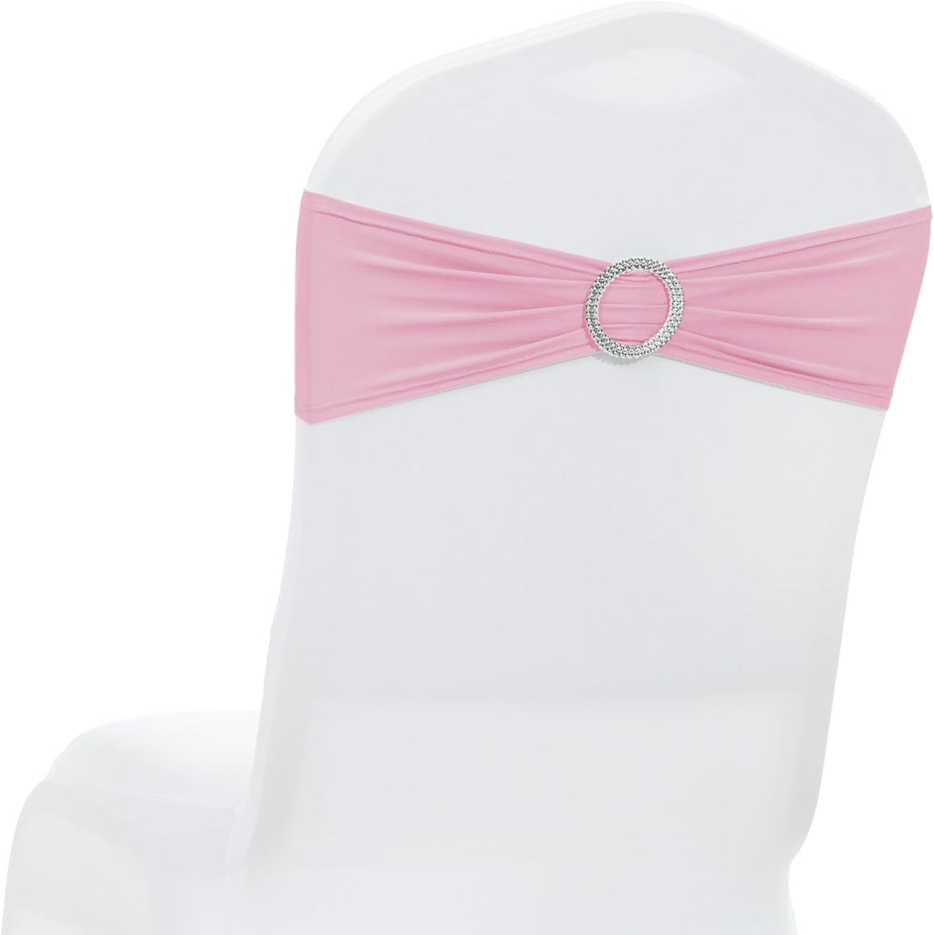 MDS Spandex Chair Sashes - Premium Stretch Covers with Buckle Slider for Weddings & Events | Pack of 10 - Pink