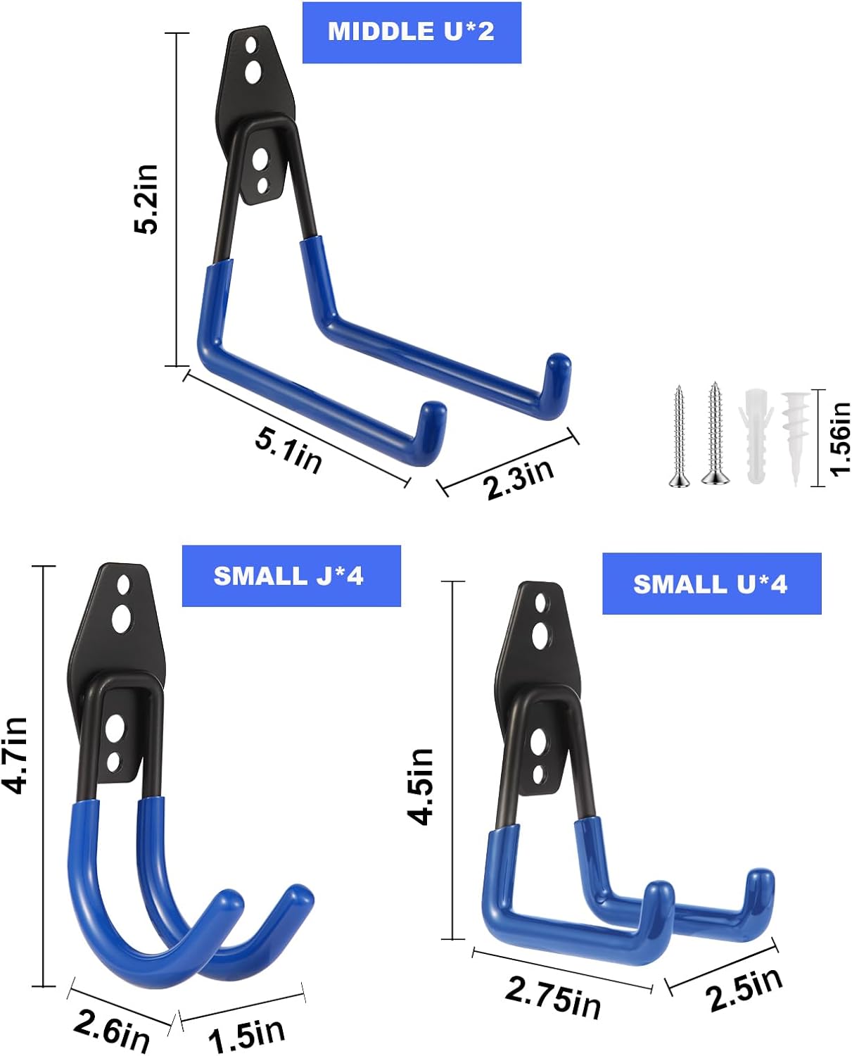 Steel Garage Hooks - Heavy Duty Wall Tool Organizer | 10 Pack for Ladders, Ropes & Garden Tools