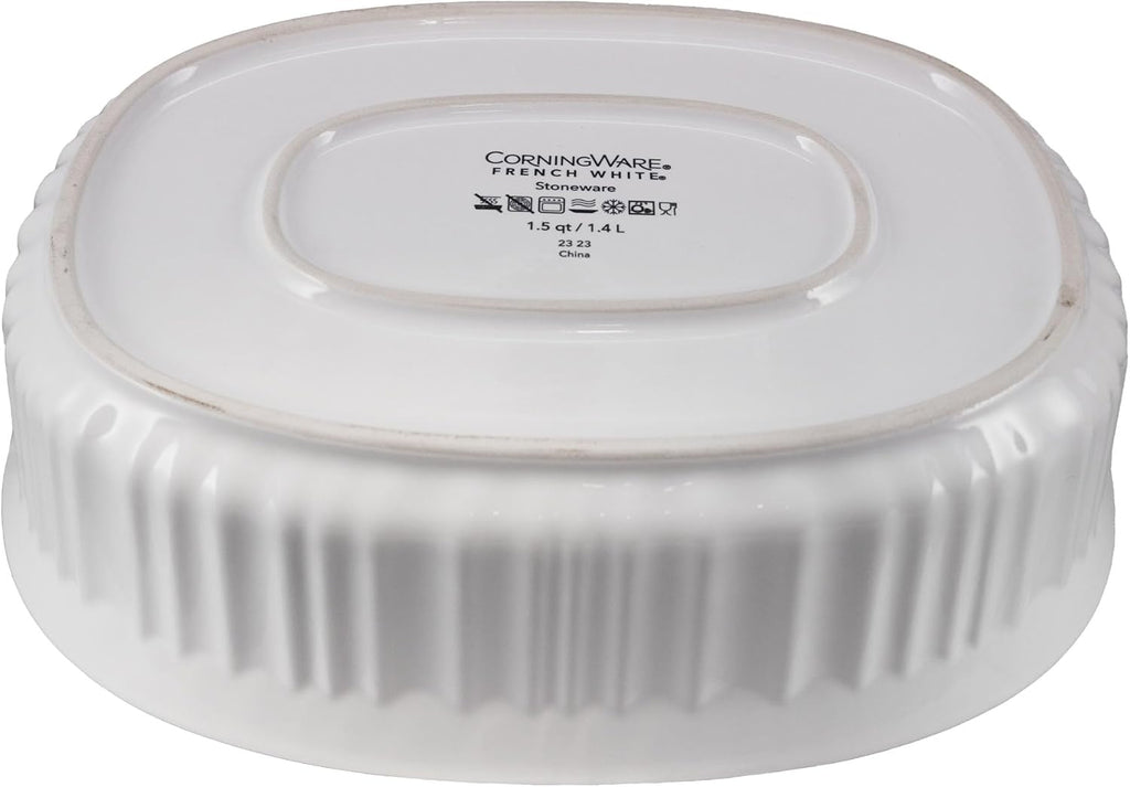 CorningWare French White Oval Casserole Dish - 1.5qt Ceramic Bakeware for Versatile Cooking