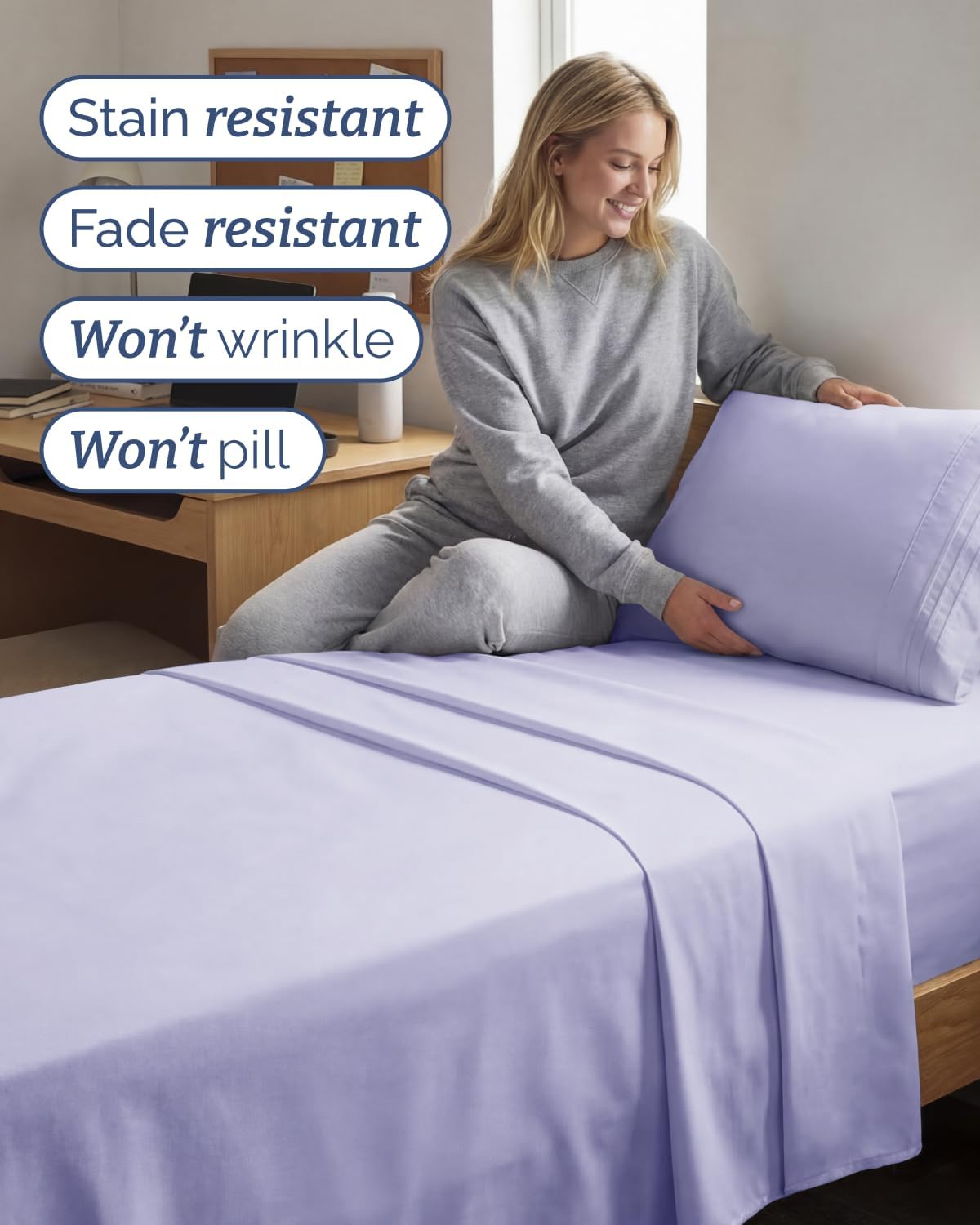 Regine Switzerland Twin XL Sheet Set - Comfy Cooling Bedding - Soft, Wrinkle-Free, Deep Pockets - Lavender
