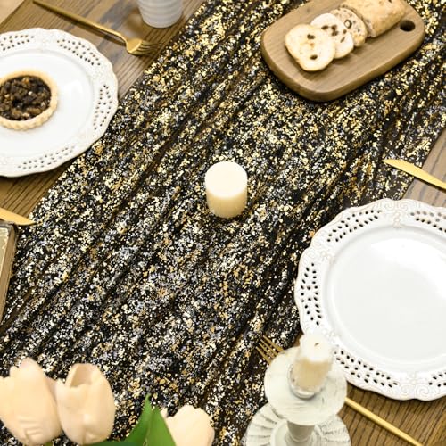 Horaldaily Black Gold Tablecloth 60x84 Inch for Weddings & Events