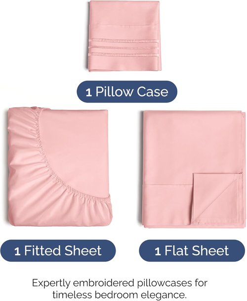 Hotel Luxury Twin Size 3-Piece Sheet Set - Comfy, Breathable & Cooling Bedding - Ultra-Soft, Deep Pockets - Oeko-Tex Certified - Baby Pink