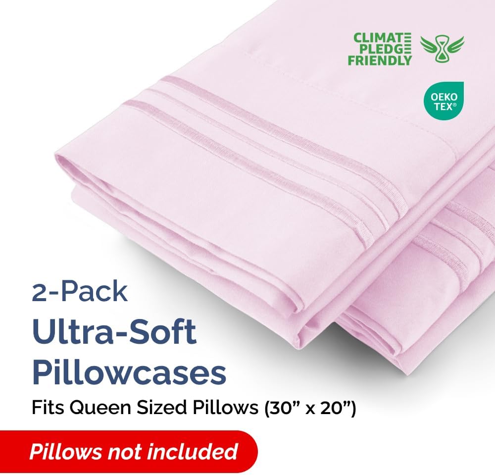 Queen Pillow Cases by [Brand Name] - Ultra Soft Hotel Quality Covers | Wrinkle-Free & Fade Resistant - 2 Piece Set in Pink