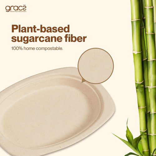 Gracz Disposable Plates - Oval Compostable Paper Plates 6.5-inch - Made from Renewable Sugarcane Fiber - For Home, Catering, Schools, Healthcare Facilities - Pack of 50