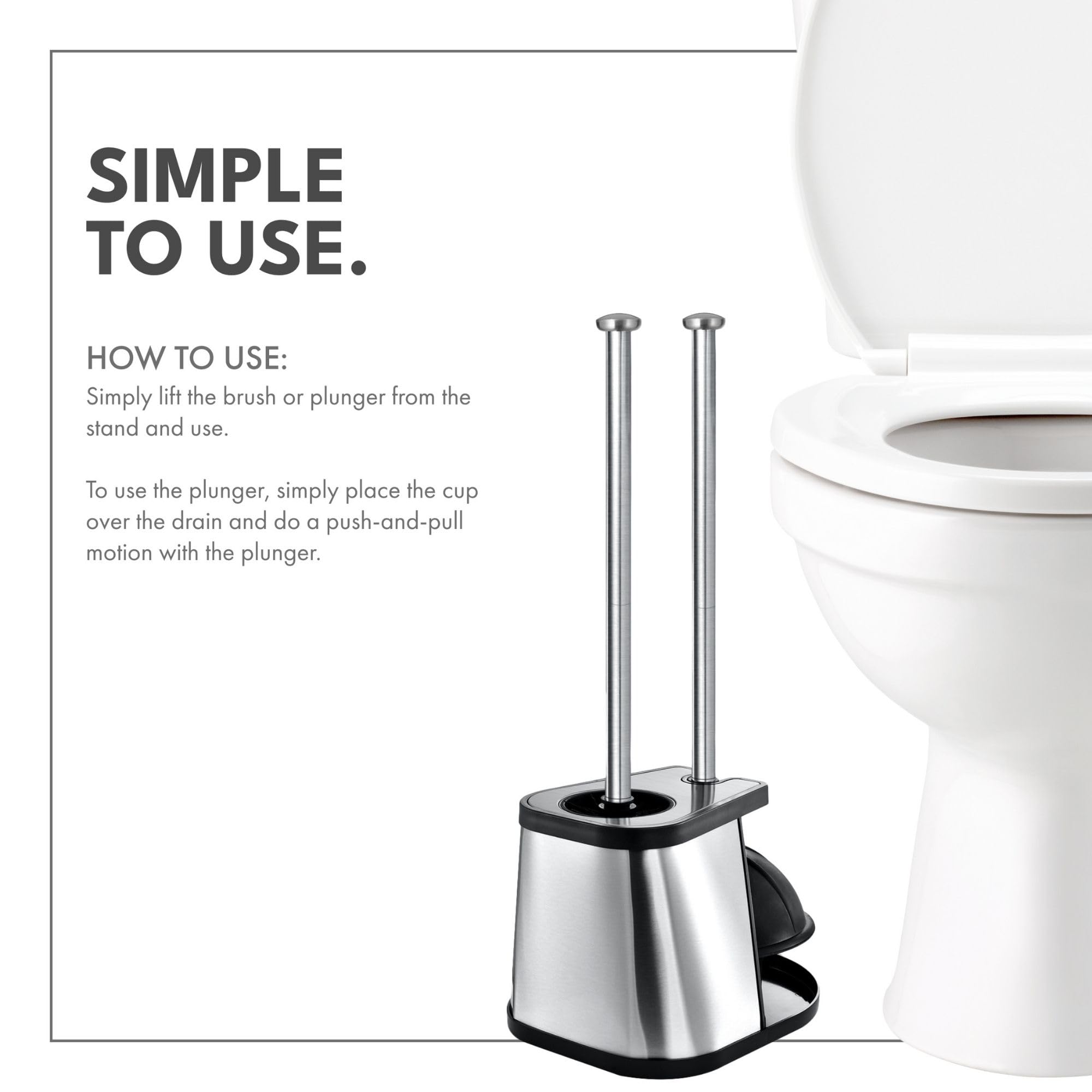ToiletTree Products Modern Deluxe Freestanding Toilet Brush and Plunger Combo 2 Pack