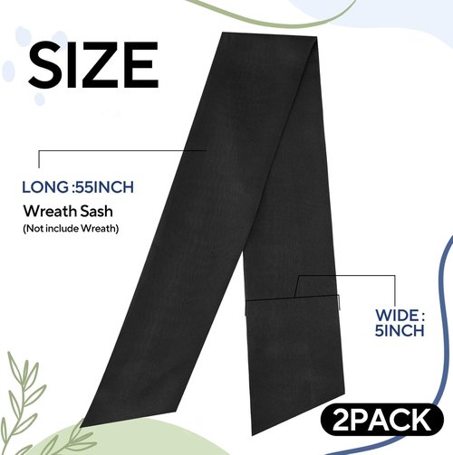 Black Wreath Sash Set by [Brand Name] - Elegant Linen Ribbon Bow for Front Door & Porch Decor