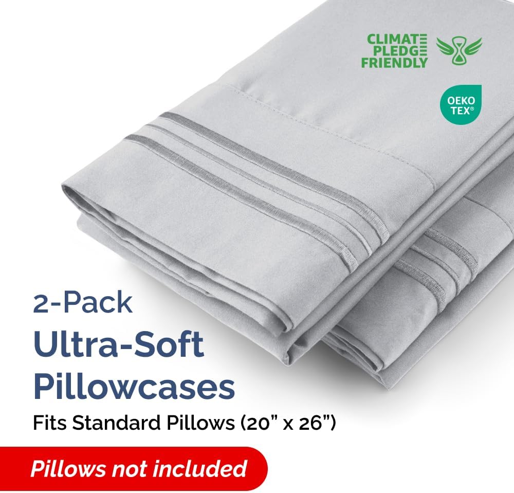 Skiennix Standard Pillow Cases Set of 2 - Soft Hotel Quality & Wrinkle-Free - Steel Blue Color