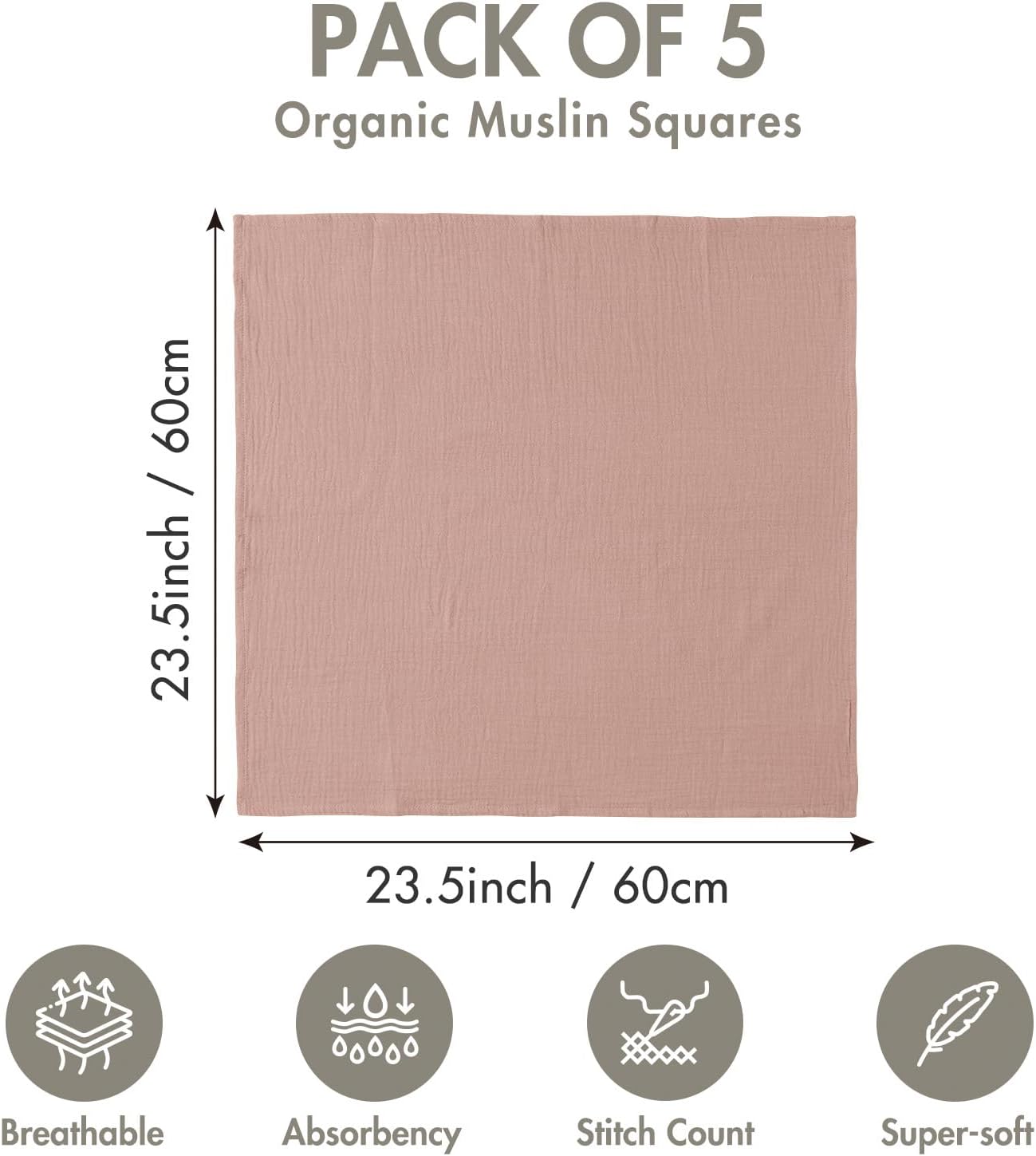 Skiennix Muslin Receiving Blankets - Breathable Neutral Swaddle Wraps for Newborns | 5 Pack in Gentle Colors