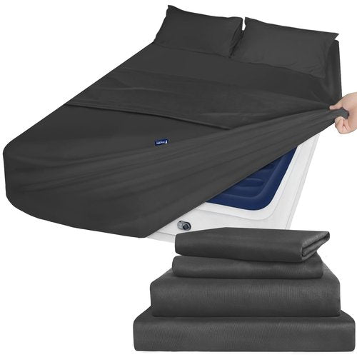 Moonsea Deep Pocket Twin Sheets Set for Kids Air Mattress - Extra Deep Pocket Twin Sheet Sets - 4 Piece Bed Set Fade Resistant Fits 16in to 24in Pillow Top Air Bed Mattress (Black)