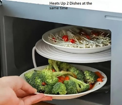 Microwave Multipurpose 4 in 1 Tray Stand Rack Splatter Guard Carry Tray Stacking Shelf (1, Gray)