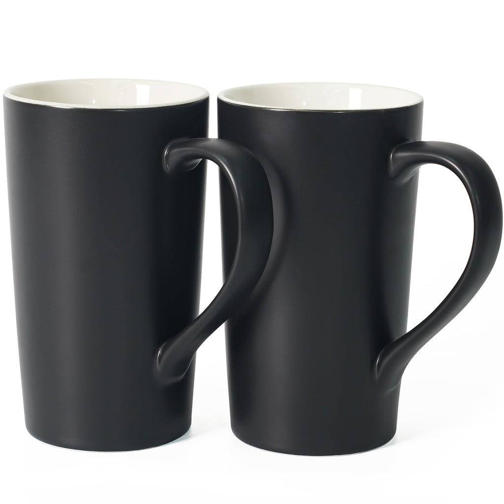 Momugs 20 OZ Large Ceramic Coffee Mug Simple Pure Black Mug Set of 2 Plain Tall Milk Tea Coffee cups with Handle for Office Home as A Gift for Dad Mom Friends