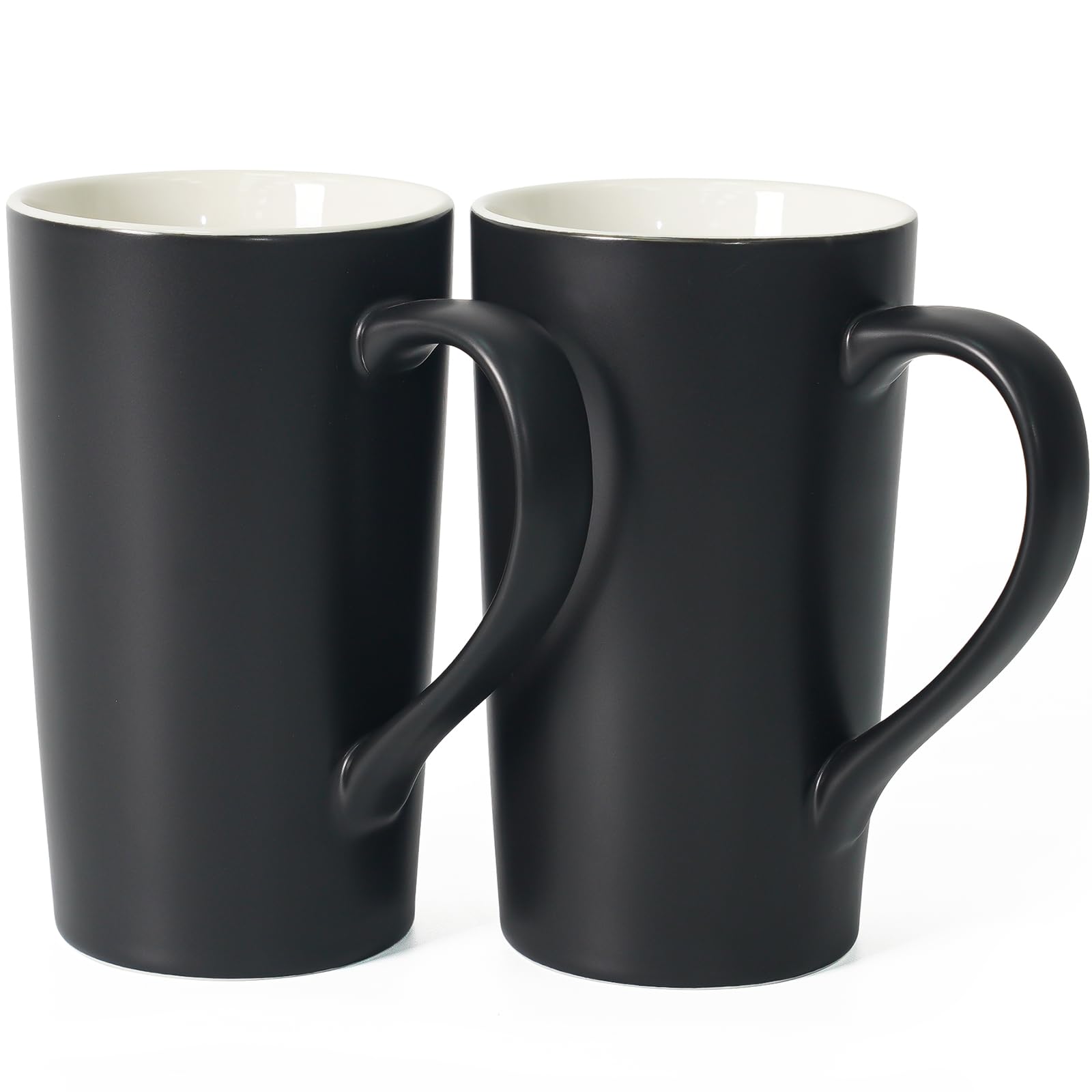 Momugs 20 OZ Large Ceramic Coffee Mug Simple Pure Black Mug Set of 2 Plain Tall Milk Tea Coffee cups with Handle for Office Home as A Gift for Dad Mom Friends