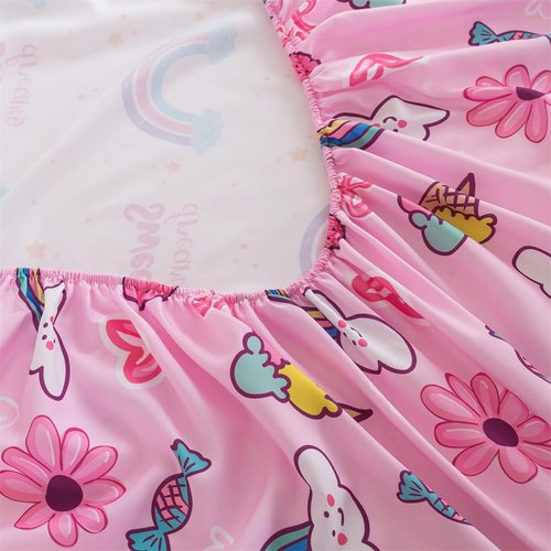 lishjekee 4 Pieces Rainbow Strawberry Comforter Twin Zipper Bedding Girls Rainbow Bedding Set Zip Up Bed in A Bag for Kids Kawaii Pink Flower Bed Sets with Fitted Sheet Pillowcases