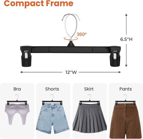 HOUSE DAY Pants & Skirt Hangers - 10 Pack Non-Slip Clips for Space-Saving Closet Organization - 12 Inch, Black