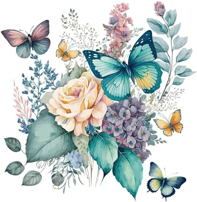 Colorful Butterfly & Peony Toilet Seat Lid Decals Waterproof Wall Stickers