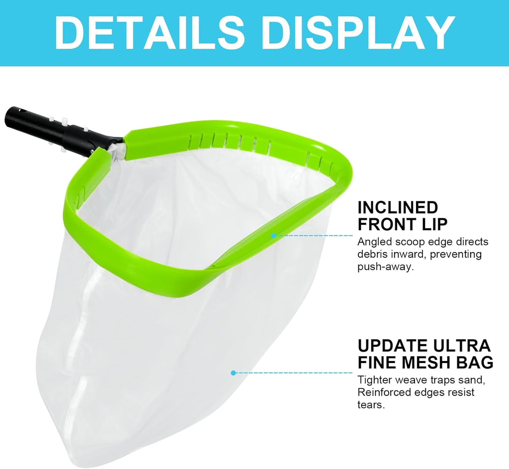 Skiennix Ultra Fine Mesh Pool Leaf Skimmer Net - Heavy Duty Aluminum Frame & Deep Bag for Debris Cleaning