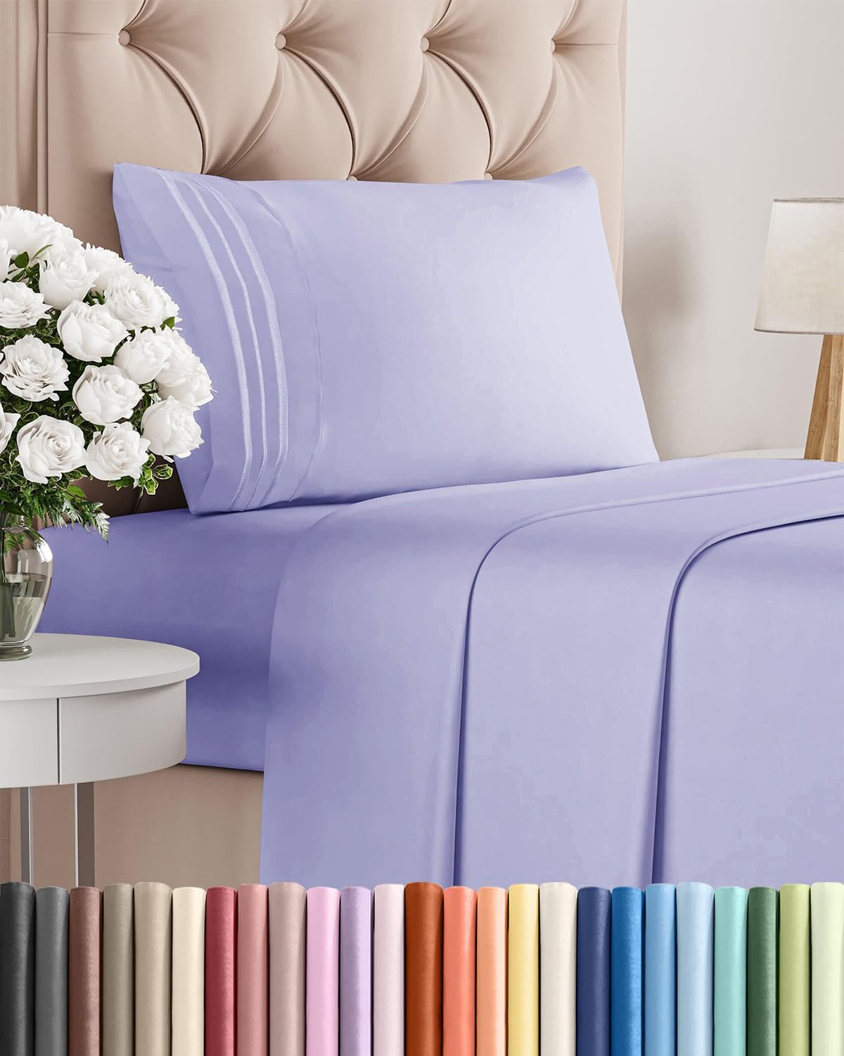 Skiennix Twin Size 3-Piece Sheet Set - Ultra-Soft Cooling Bedding - Deep Pockets, Wrinkle-Free - Lavender