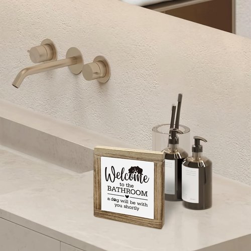 Dog Bathroom Decor, Funny Bathroom Decor, Interesting Wood Decoration for Restroom, Welcome to The Bathrooms A Dog Will be with You Sign, Indoor Bathrooms Toilet Wood Box Sign