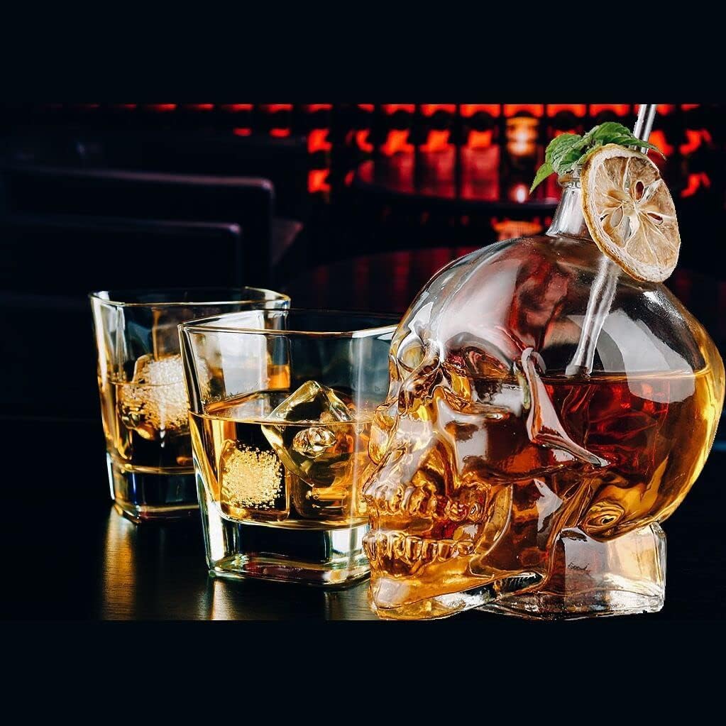 Skiennix Skull Decanter - Lead-Free Glass with Cork Stopper | Perfect Halloween Decor & Whiskey Gift (750ML)