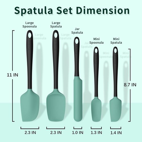 Coukre Silicone Spatula Set - High-Temperature Resistant, Food Grade, Dishwasher Safe | Aqua Green, 5-Piece Set