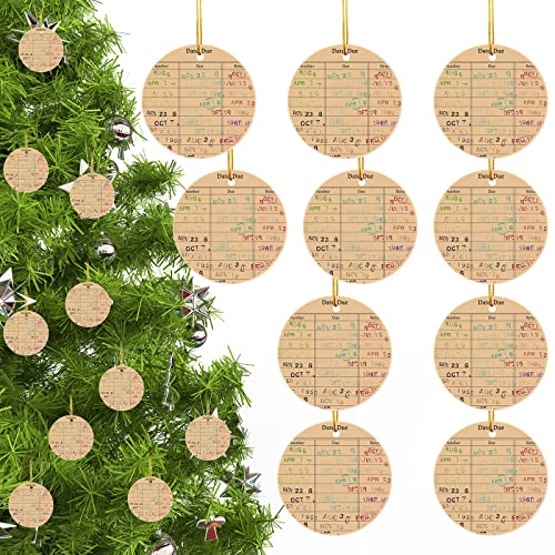 Vintage Ceramic Christmas Library Card Ornaments - Set of 10, 2.95 Inch
