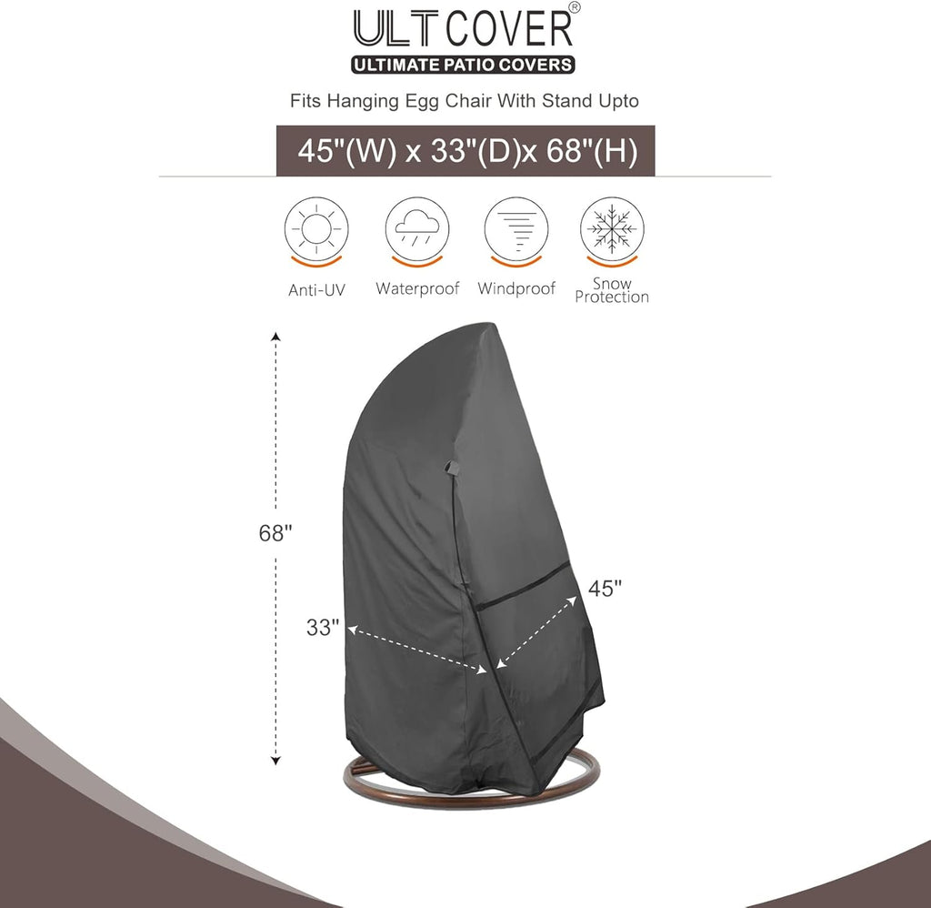 ULTCOVER Patio Hanging Egg Chair Cover - Waterproof Protection for Single Seat Swing | 45W x 33D x 68H Inches, Black