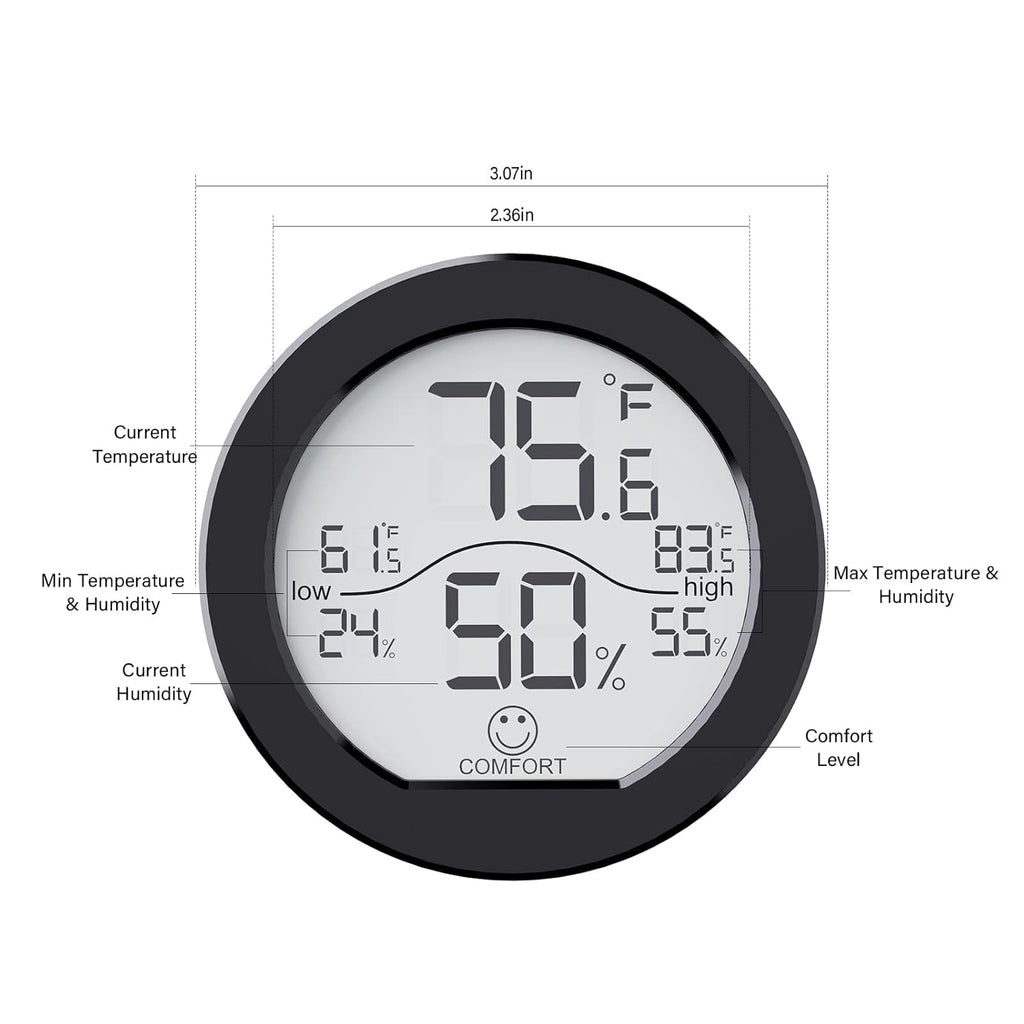 SECRUI Indoor Digital Hygrometer - 3 Pack Room Thermometer & Humidity Gauge | LCD Display, Max & Min Records (Black)