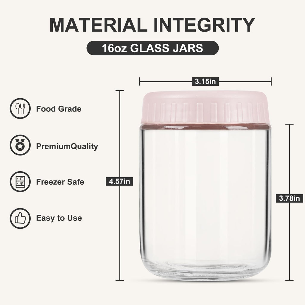 SHOWIN Overnight Oats Containers with Lids, 16oz Glass Jars with Lids 8 pcs, Wide Mouth Mason jars for Salad, Yogurt, Snacks, Meal Prep