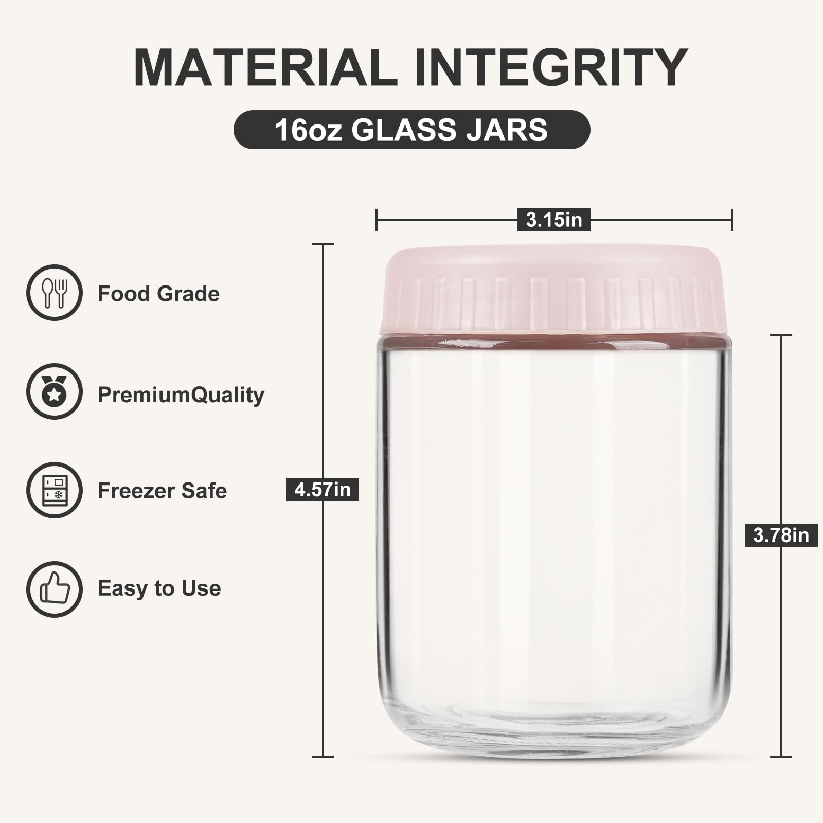 SHOWIN Overnight Oats Containers with Lids, 16oz Glass Jars with Lids 8 pcs, Wide Mouth Mason jars for Salad, Yogurt, Snacks, Meal Prep