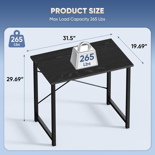 DUMOS 32-Inch Modern Office Computer Desk - Simple Writing & Study Table in Black Wood