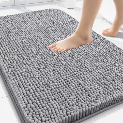 Arotive Soft Chenille Bath Rug, Grey 30x20 Inch Absorbent Bathroom Mat