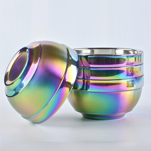 JEPISADI Stainless Steel Dinnerware Set - Plates and Bowls Set With Coffee, Pasta, Kitchen Utensils - KITCHEN AND DINING Essentials- is Dishwasher Safe and Microwave Safe （Rainbow）