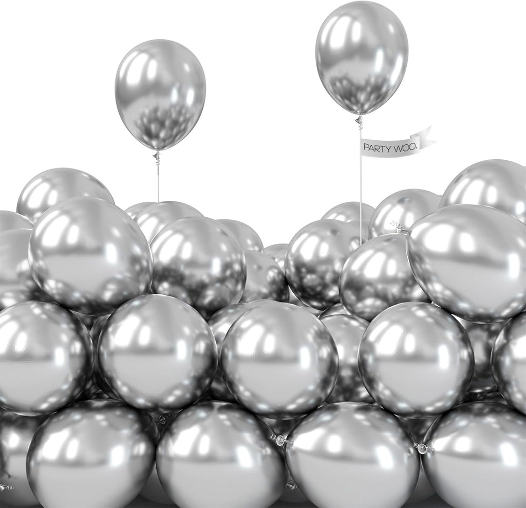 PartyWoo Silver Metallic Balloons - 50pcs 5-Inch for Stunning Birthday & Wedding Decor