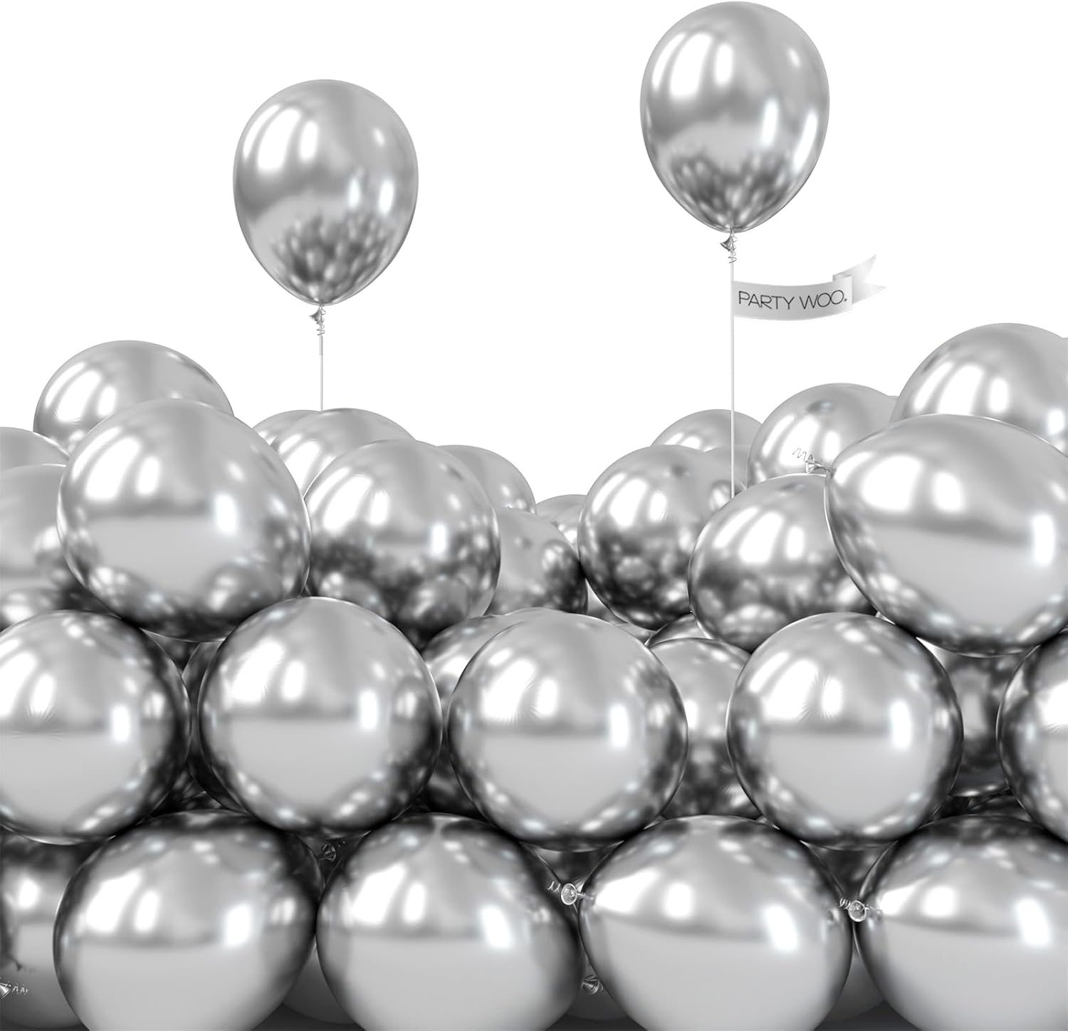 PartyWoo Silver Metallic Balloons - 50pcs 5-Inch for Stunning Birthday & Wedding Decor